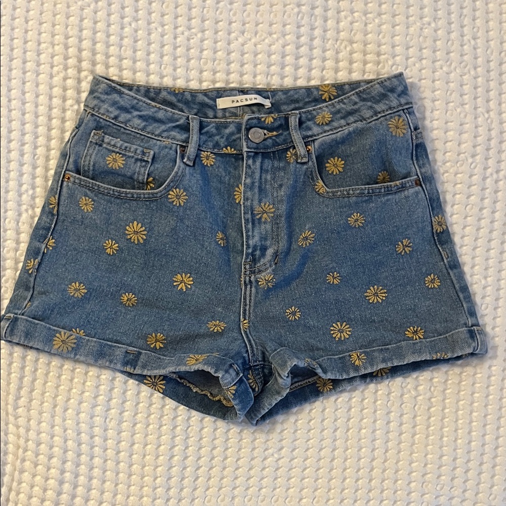 PacSun Denim Mom Shorts with Gold Floral Pattern